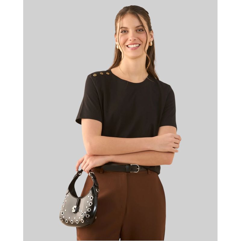 ESPRIT - Camiseta Esprit Mujer con Botones Decorativos Hombro