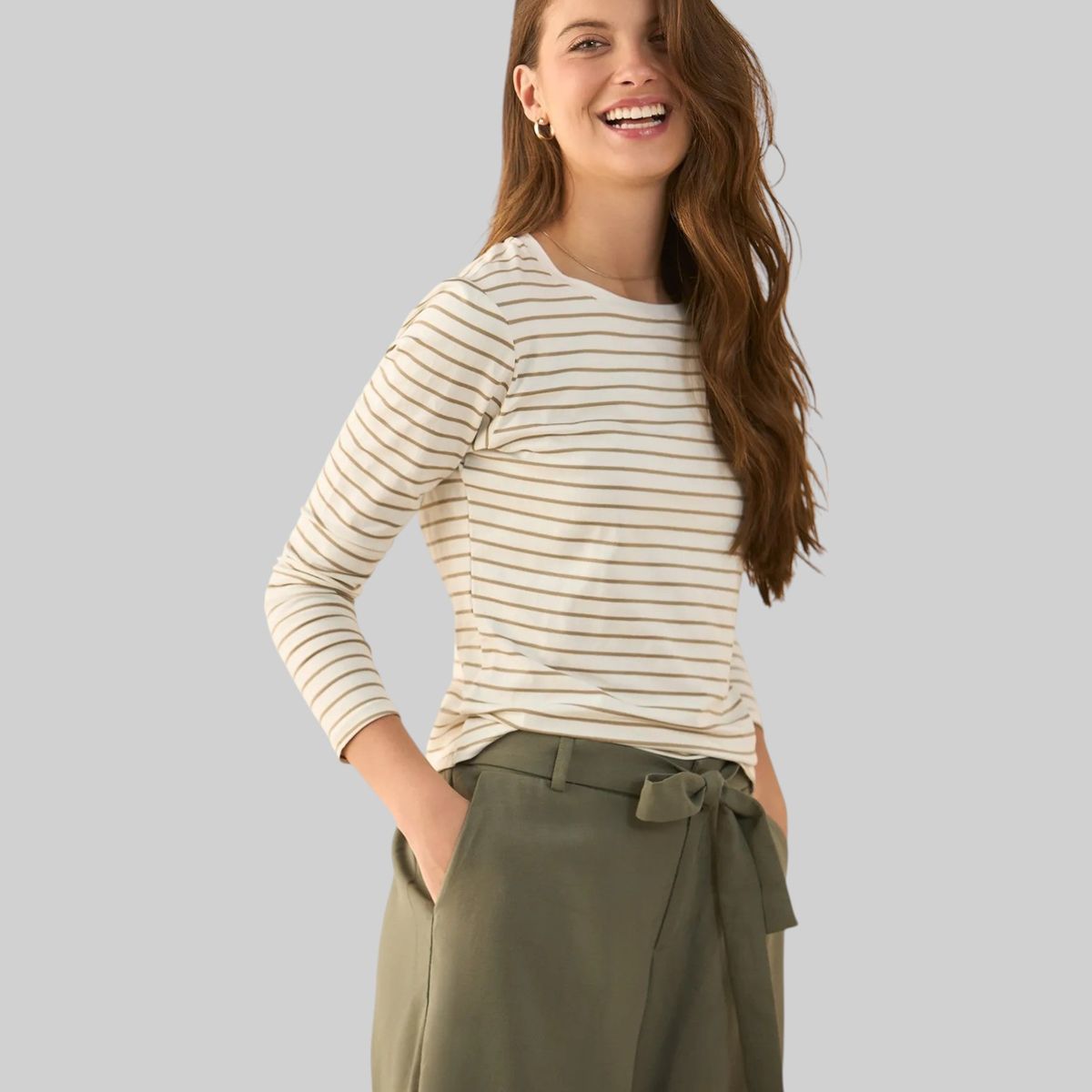 ESPRIT - Esprit Camiseta para Mujer a Rayas Horizontales - Blusa para Dama Manga Larga