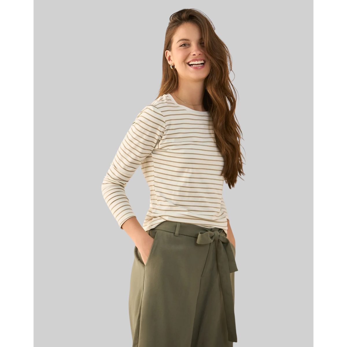 ESPRIT - Esprit Camiseta para Mujer a Rayas Horizontales - Blusa para Dama Manga Larga