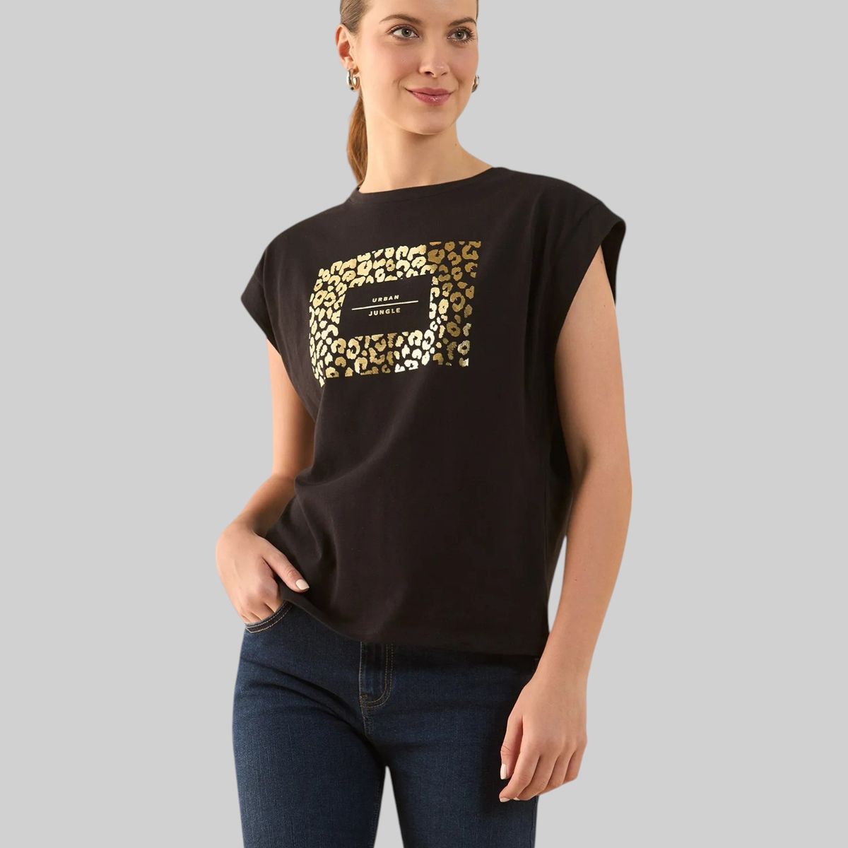 ESPRIT - Esprit Camiseta para Mujer con Estampado de Animal Print - Blusa para Dama Cuello redondo