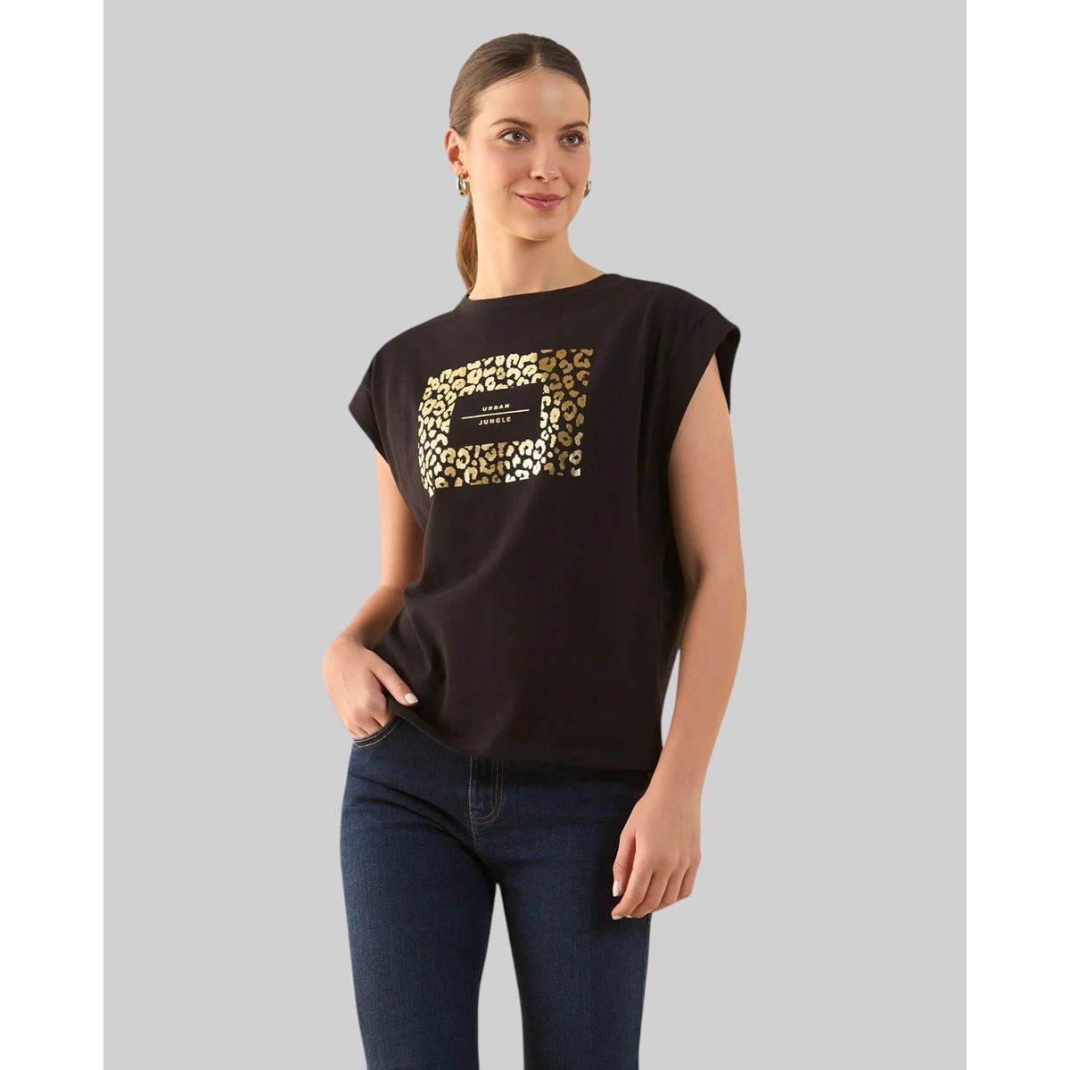 ESPRIT - Esprit Camiseta para Mujer con Estampado de Animal Print - Blusa para Dama Cuello redondo