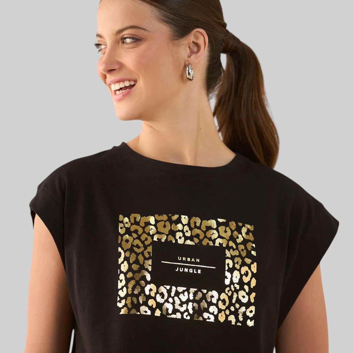 ESPRIT - Esprit Camiseta para Mujer con Estampado de Animal Print - Blusa para Dama Cuello redondo
