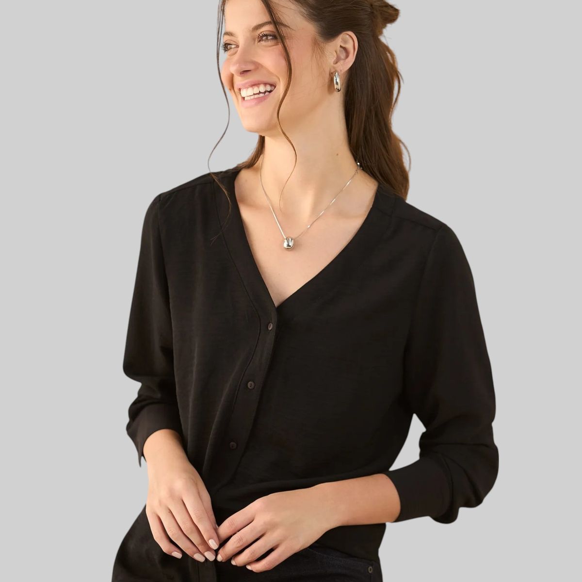 ESPRIT - Esprit Camisa para Mujer con Escote en V - Blusa para Dama Básica