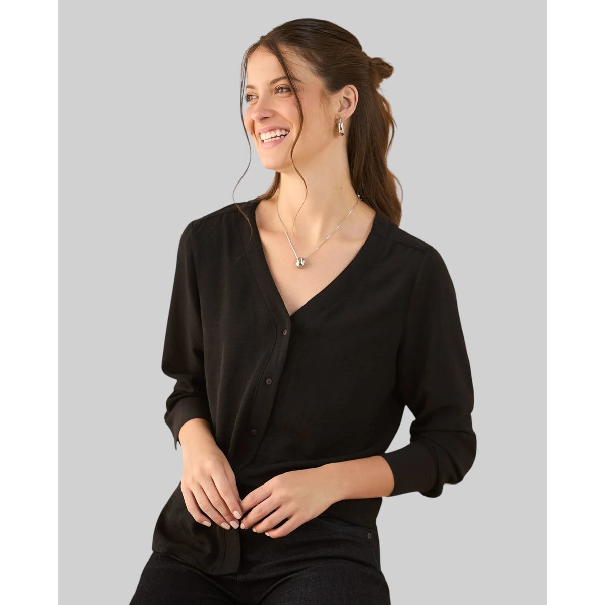 ESPRIT - Esprit Camisa para Mujer con Escote en V - Blusa para Dama Básica