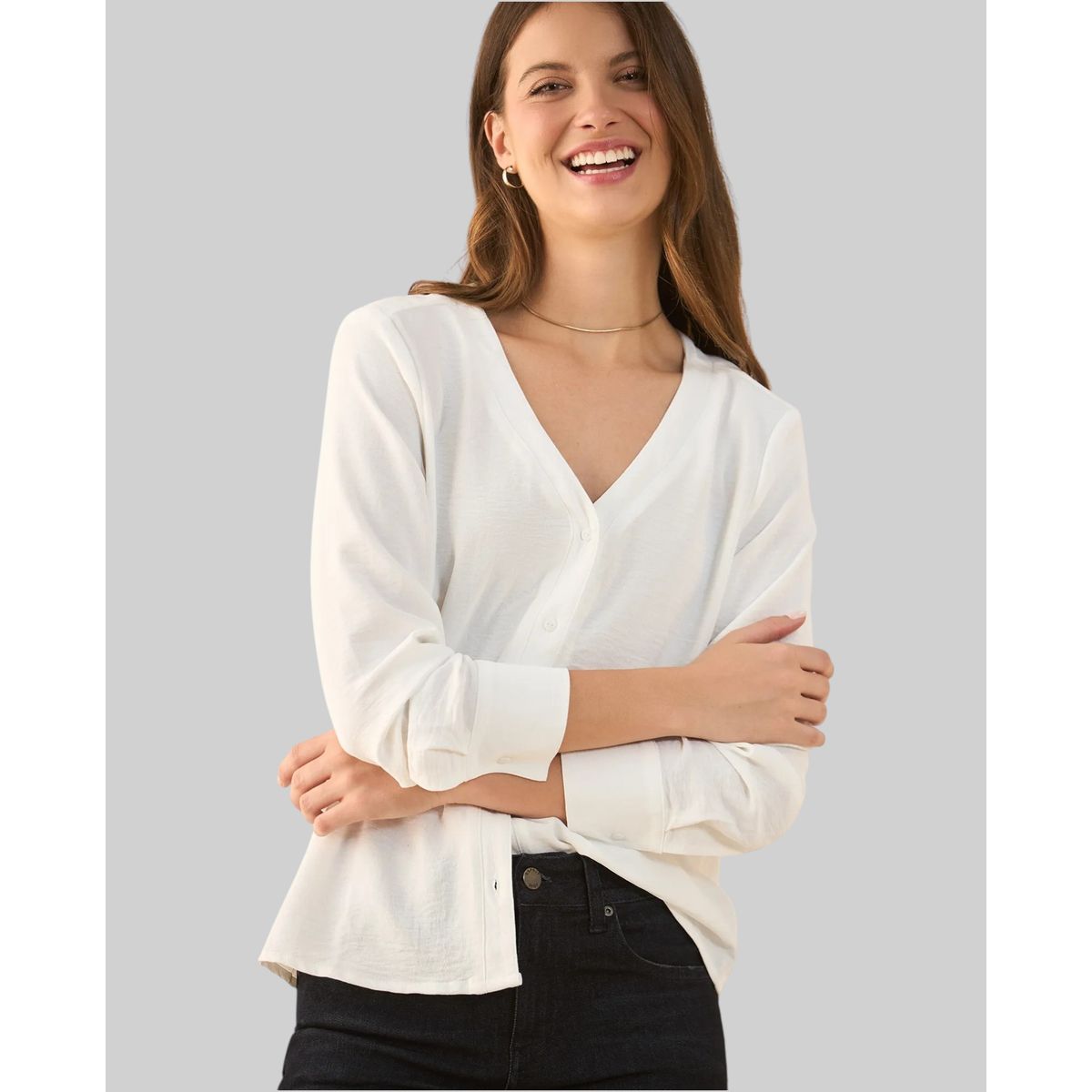 ESPRIT - Esprit Camisa para Mujer con Escote en V - Blusa para Dama Básica