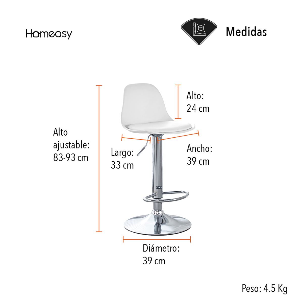 STAY ELIT - SET DE 2 BANCOS TIPO EAMES COLOR BLANCO