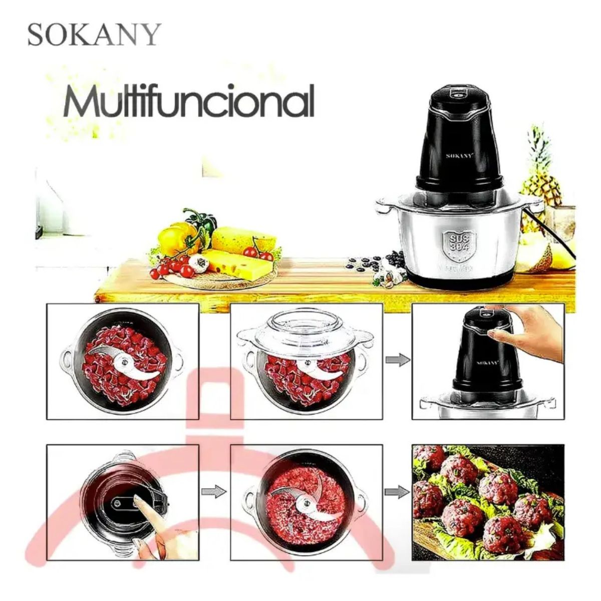 SOKANY - Picadora moledora eléctrica taza en acero 2 litros -potente 400w