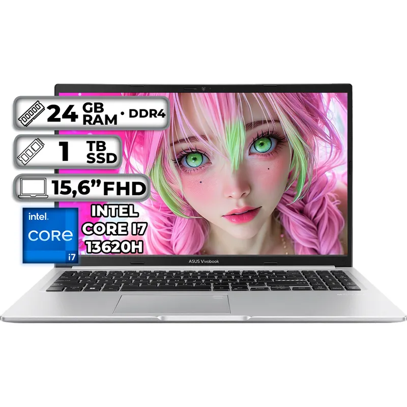 ASUS - PORTÁTIL ASUS INTEL CORE I7-13620H 24GB RAM 1TB SSD 156 FHD COOL SILVER