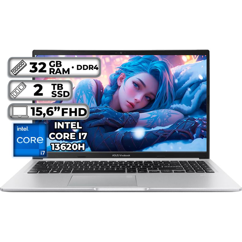 ASUS - PORTÁTIL ASUS X1502VA-NJ893 INTEL CORE I7-13620H 32GB RAM 2TB SSD 156 FHD COOL SILVER