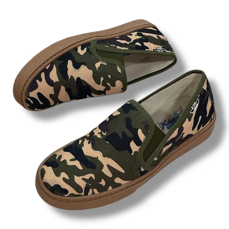 XIAN SHOES - mocasin hombre militar verde total suela cafe b454