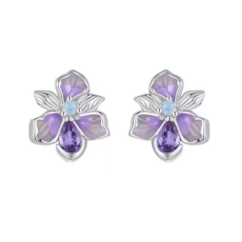 ALHAJAS - Aretes Topos Para Mujer Flore Iris Regalo Amor Fabricados En Plata 925