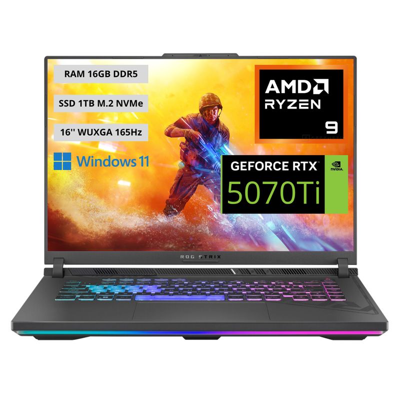 ASUS - Portatil Gamer Asus Rog Strix AMD Ryzen 9-8940HX RAM 16GB SSD 1TB RTX 5070Ti 12GB