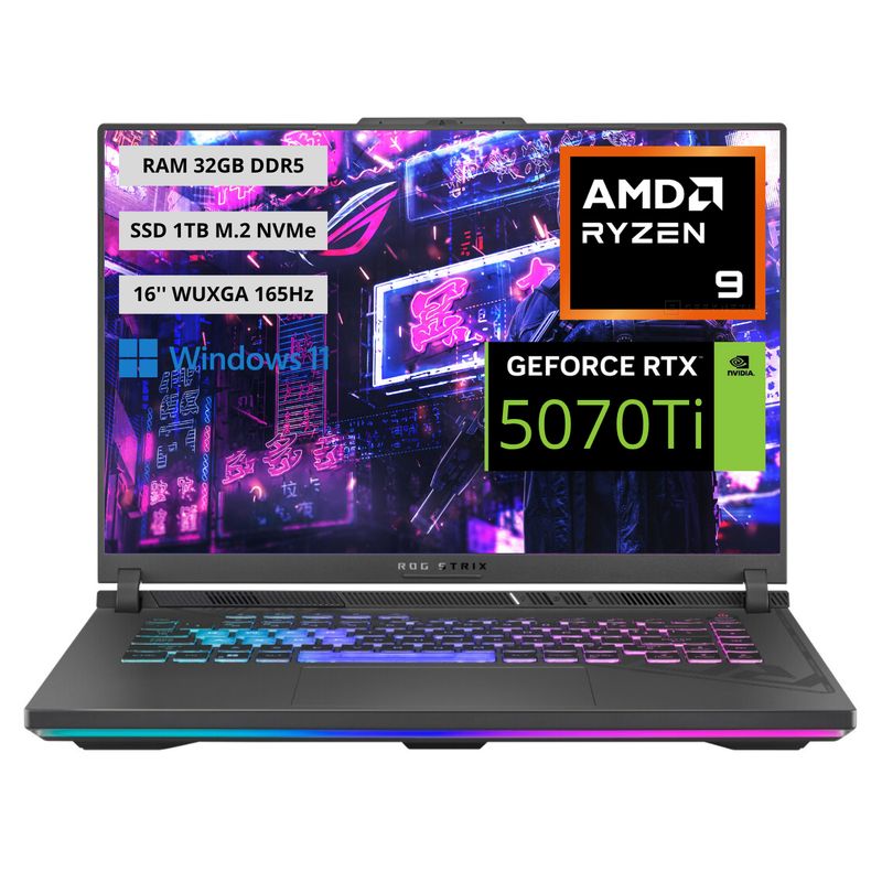 ASUS - Portatil Gamer Asus Rog Strix AMD Ryzen 9-8940HX RAM 32GB SSD 1TB RTX 5070Ti 12GB