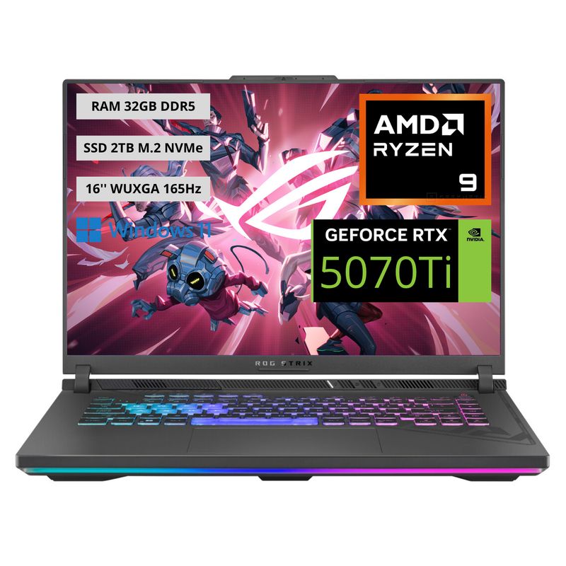 ASUS - Portatil Gamer Asus Rog Strix AMD Ryzen 9-8940HX RAM 32GB SSD 2TB RTX 5070Ti 12GB