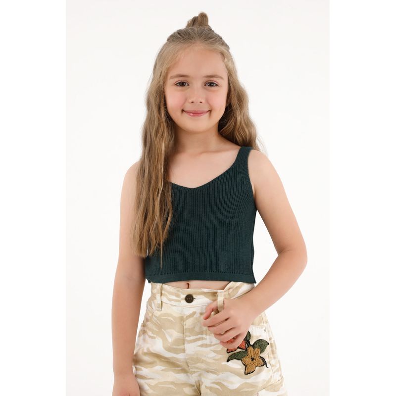 TENNIS - Camiseta manga sisa verde tejida para niña