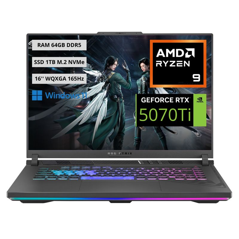 ASUS - Portatil Gamer Asus Rog Strix AMD Ryzen 9-8940HX RAM 64GB SSD 1TB RTX 5070Ti 12GB