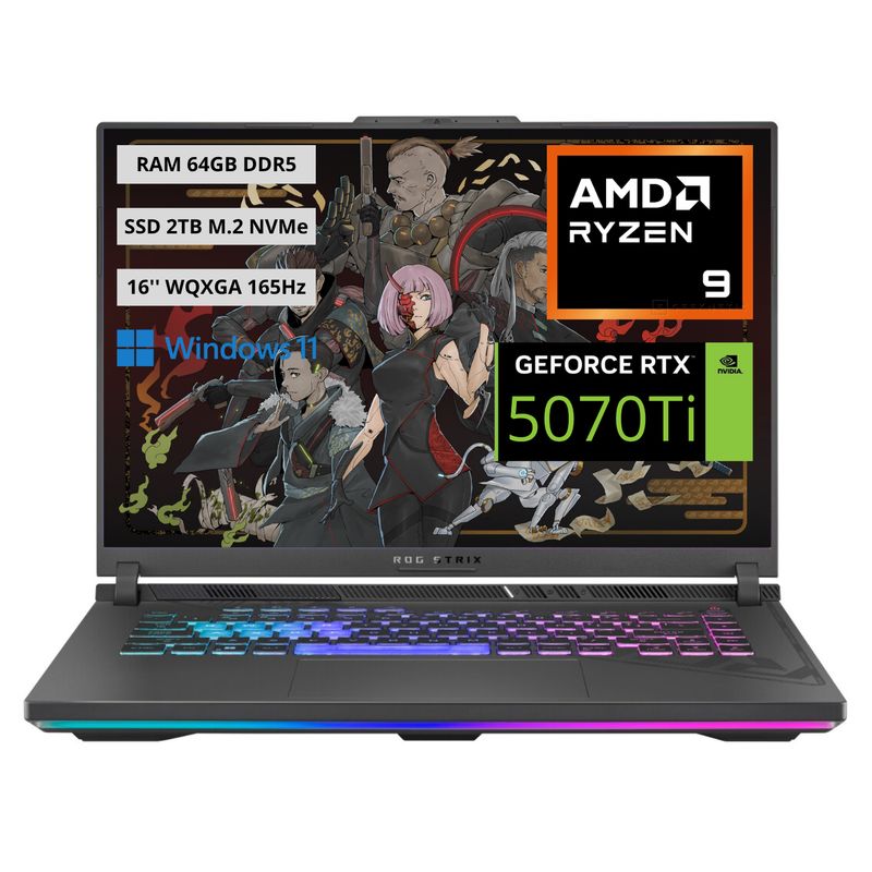 ASUS - Portatil Gamer Asus Rog Strix AMD Ryzen 9-8940HX RAM 64GB SSD 2TB RTX 5070Ti 12GB