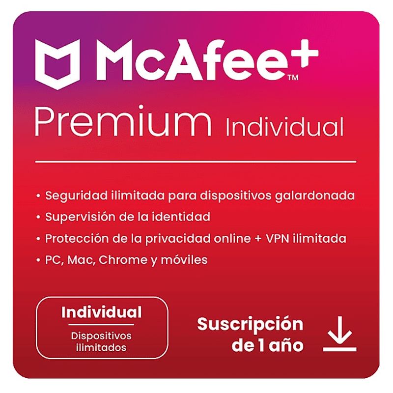 MCAFEE - Antivirus Mcafee Premium Individual Disp Ilimitados 1 Año ESD