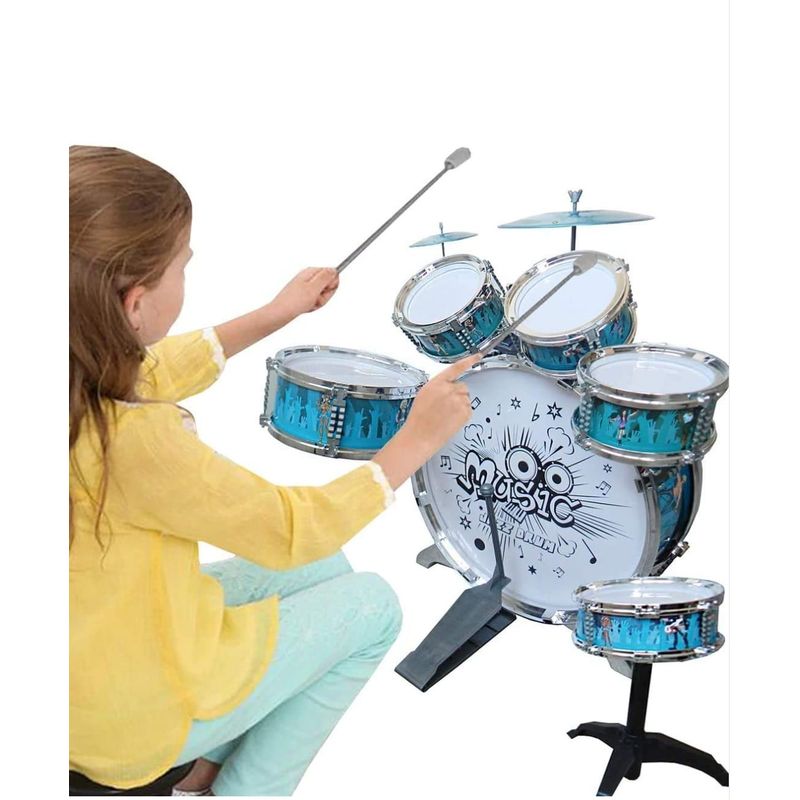 GENERICO - Bateria infantil 6 tambores juguete musical color azul