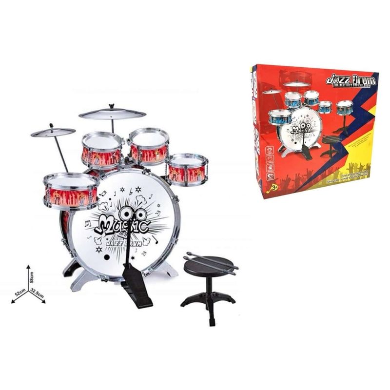 GENERICO - Bateria infantil 6 tambores juguete musical color rojo