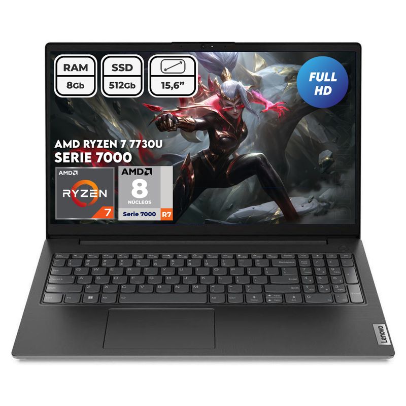 LENOVO - Portátil Lenovo V15 Ryzen 7 7730u Ram 8gb Ssd512gb Fhd 15.6 Computador Portátil