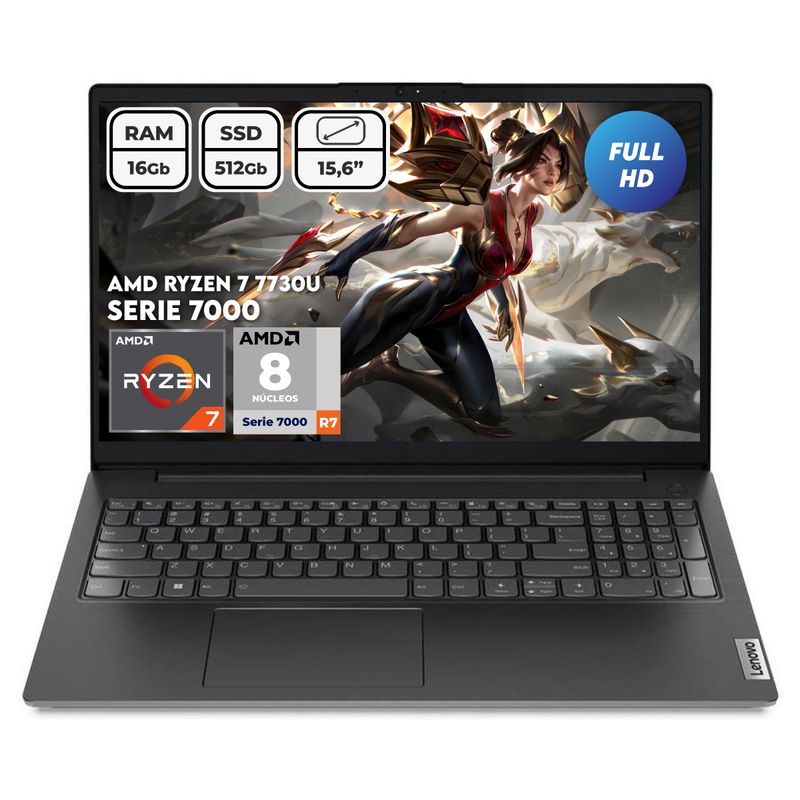 LENOVO - Portátil Lenovo V15 Ryzen 7 7730u Ram 16gb Ssd512gb Fhd 15.6 Computador Portátil