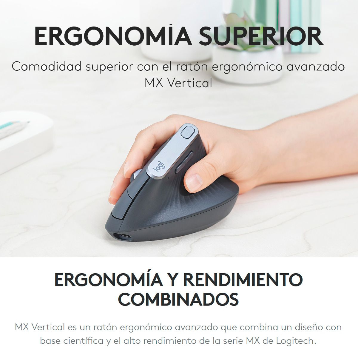LOGITECH - Mouse Ergonómico Avanzado Logitech MX Vertical Inalámbrico Recargable