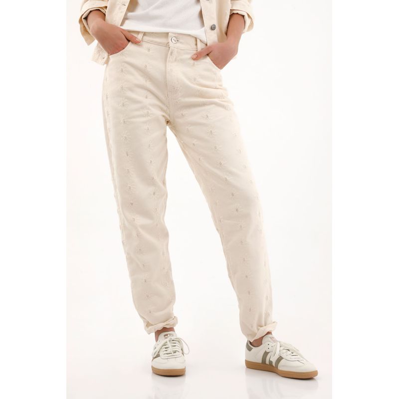 TOPMARK - Jean Mom con detalles bordados a tono crudo para mujer