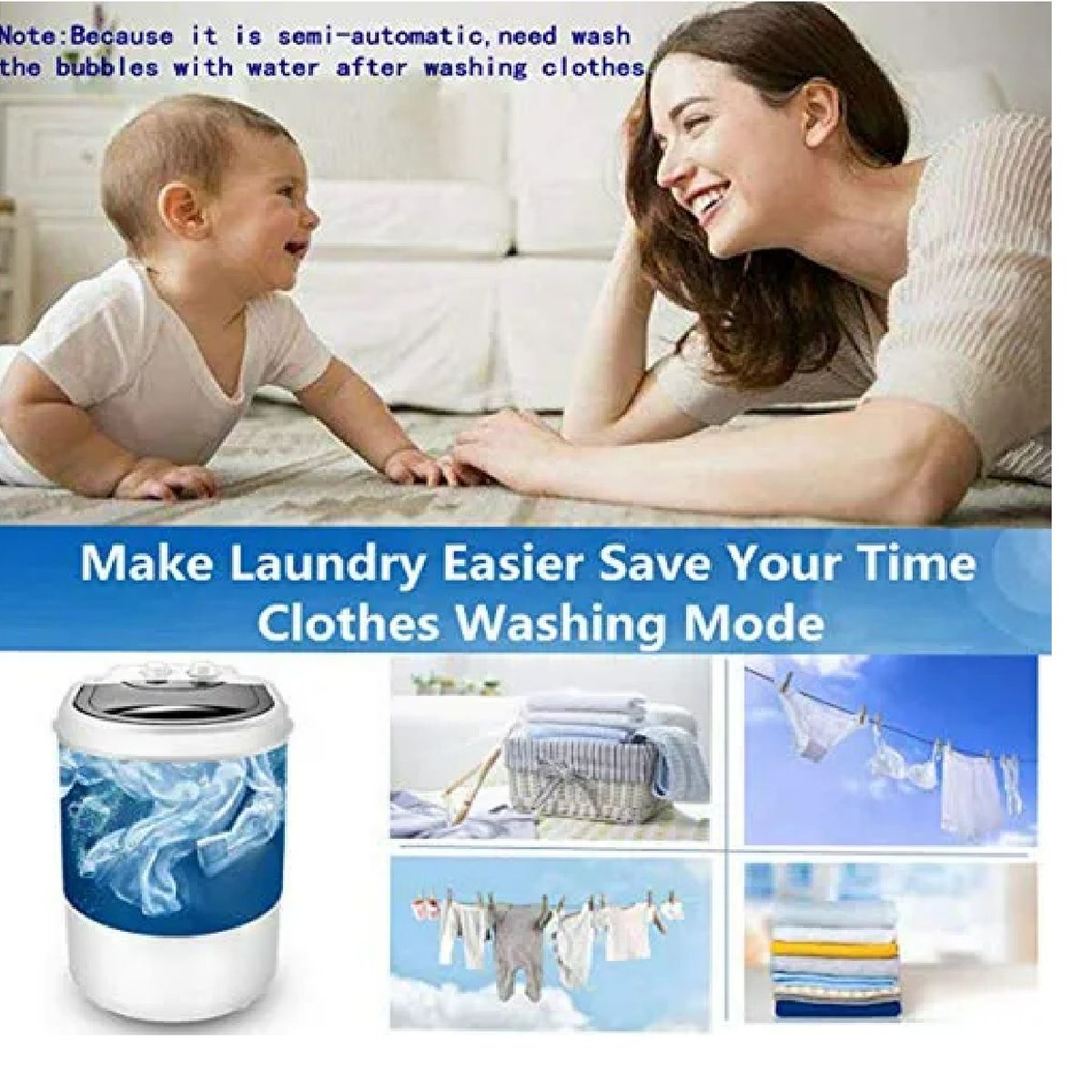 GENERICO - MINI LAVADORA PORTÁTIL SEMIAUTOMÁTICA