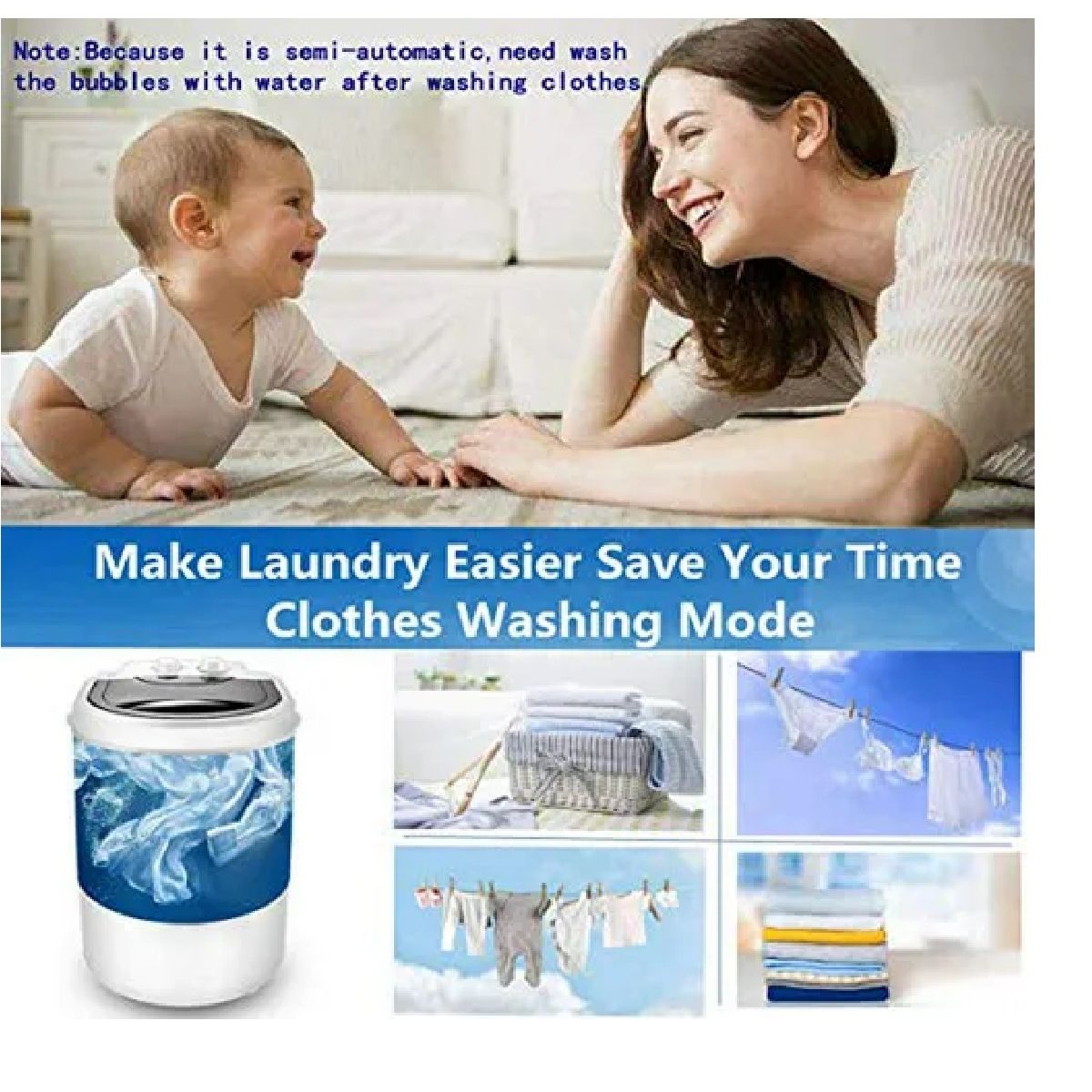 GENERICO - MINI LAVADORA PORTÁTIL SEMIAUTOMÁTICA