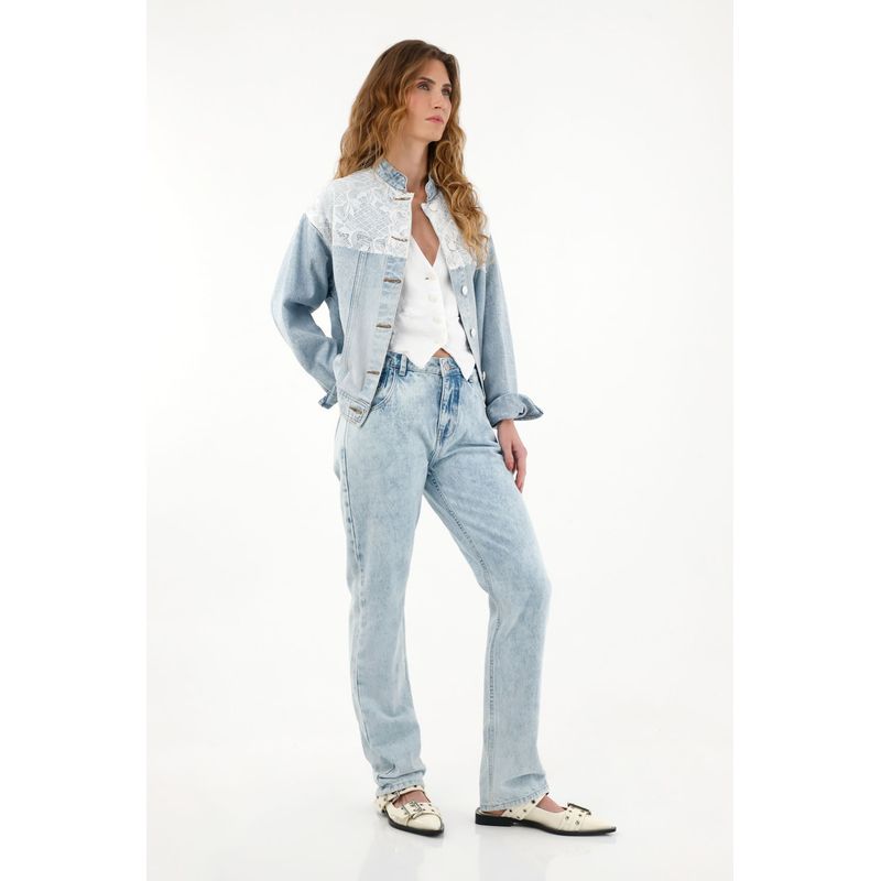 TENNIS - Jean Recto tiro alto azul claro para mujer