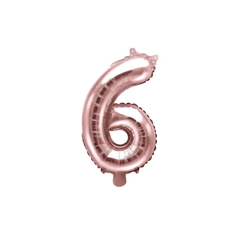 GENERICO - GLOBO METALIZADO NUMERO 6 ORO ROSA 16"