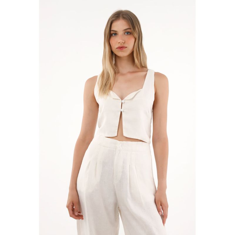 TENNIS - Camisa crop en 100% lino crudo para mujer