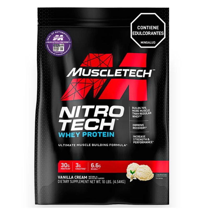 MUSCLETECH - Proteína Nitro-Tech Whey Protein de 10libras de Muscletech Vainilla