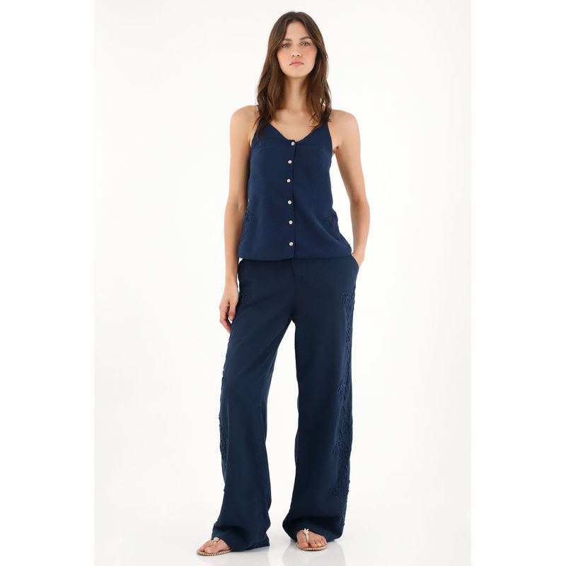 TENNIS - Camisa de tiras con detalle bordado azul para mujer