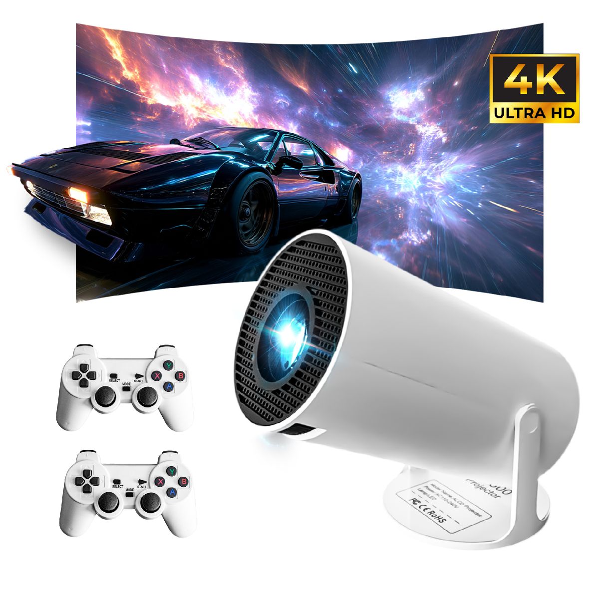 INNOVA - Proyector Yh Android 4k 200 Pulgadas Smart Tv + 2 Controles Gaming
