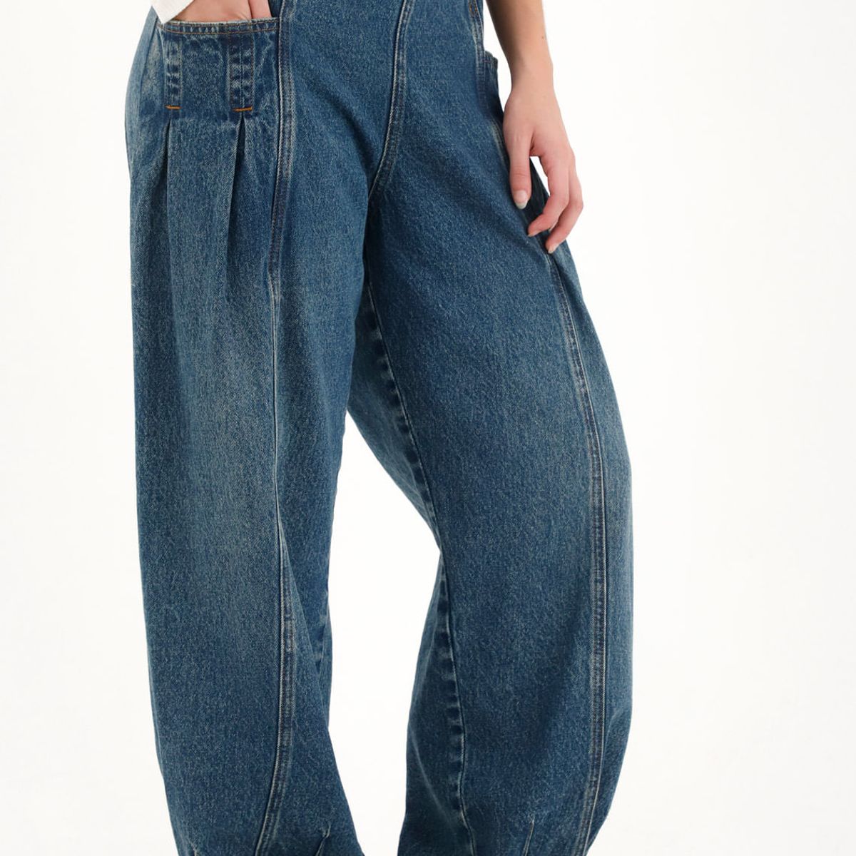 TOPMARK - Jean Balloon de pretina elástica azul para mujer