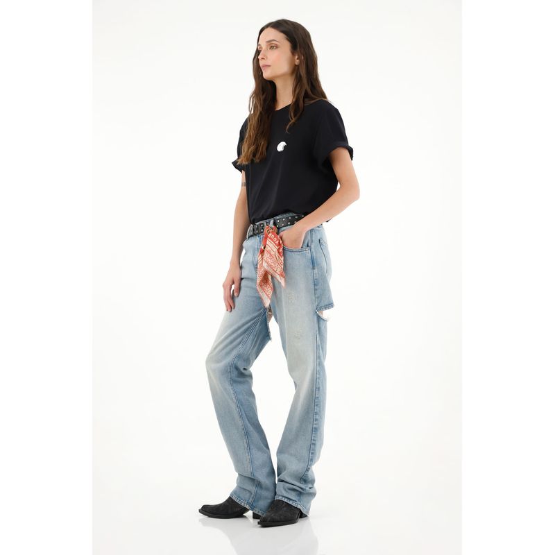 TENNIS - Jean Recto tiro alto con detalles desflecados para mujer