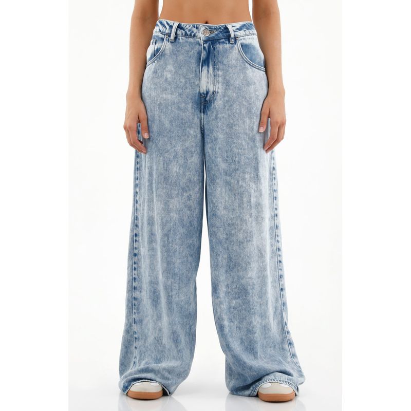 TOPMARK - Jean Wide Leg de tiro alto azul claro para mujer