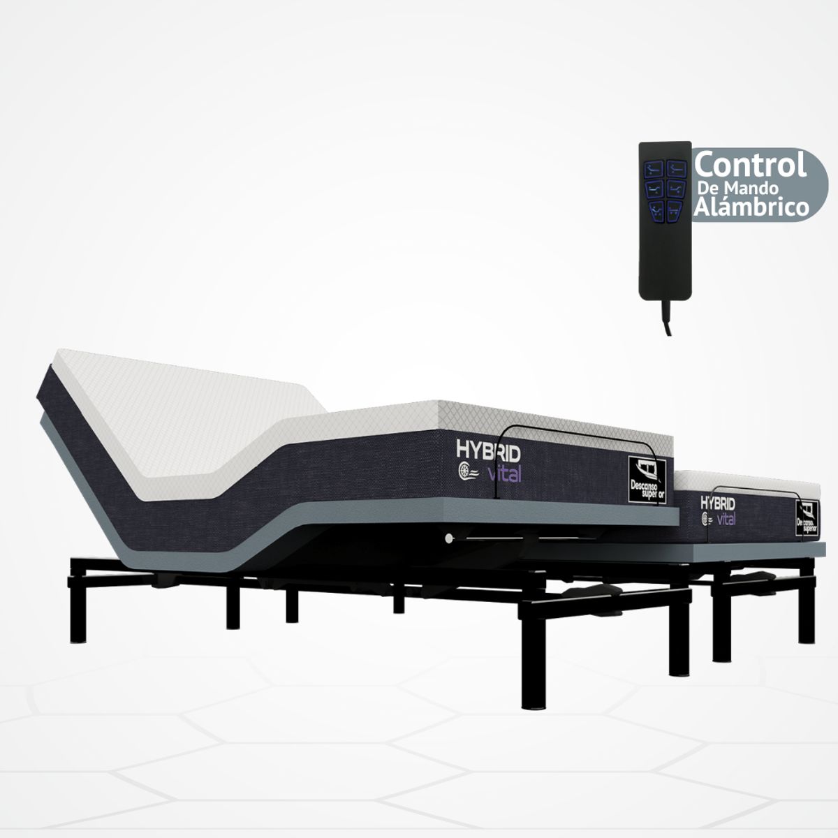 GENERICO - Cama Eléctrica Ajustable EasyBed  Medida 200x200 DIVIDIDA +Colchón Hybrid Vital