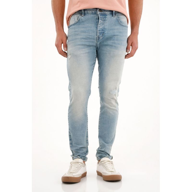 TENNIS - Jean azul Súper Skinny con rotos para hombre