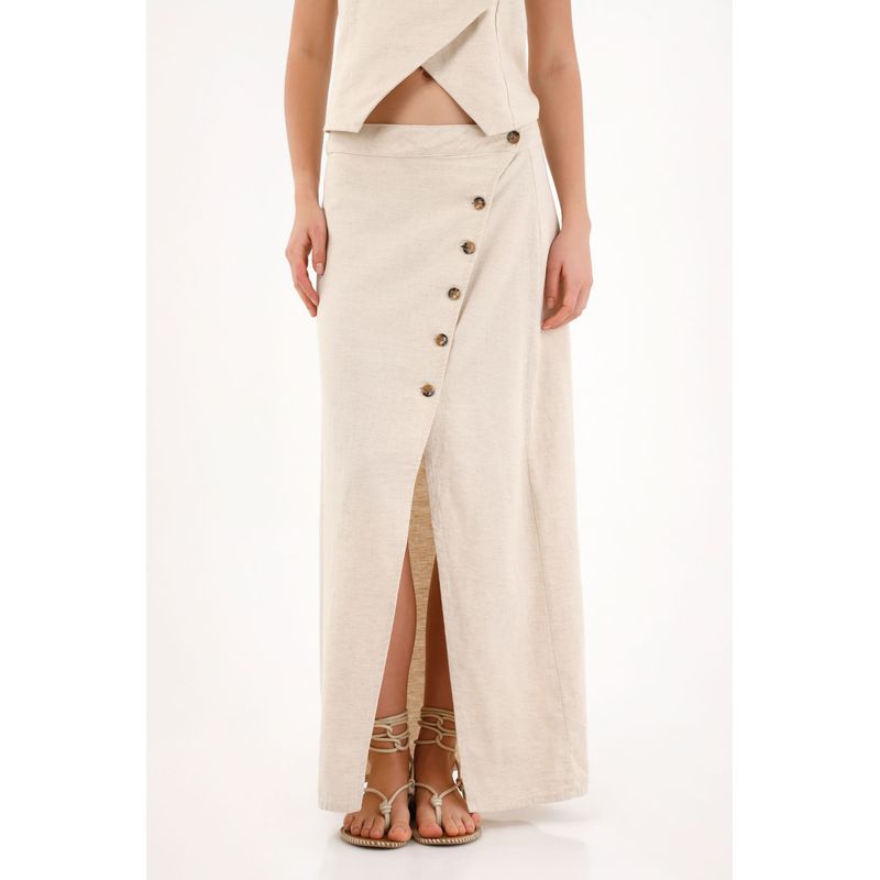 TOPMARK - Falda larga con perilla diagonal crudo para mujer