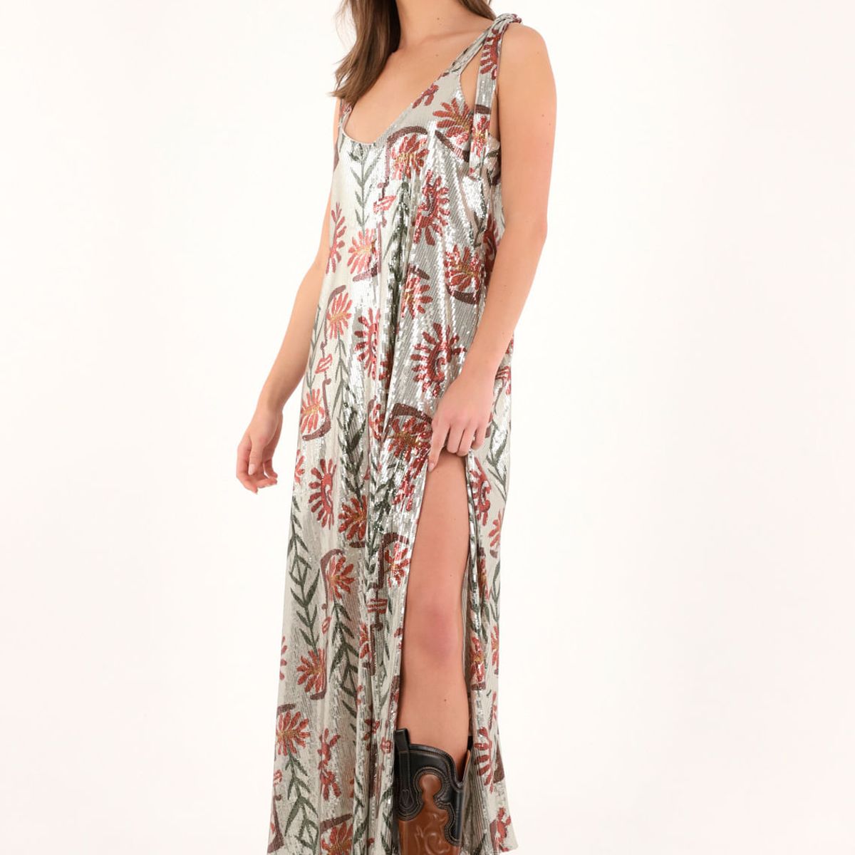 TENNIS - Vestido largo con lentejuelas y estampado de flores para mujer