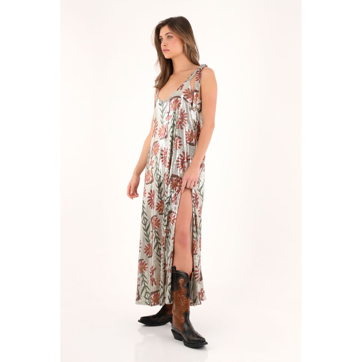 TENNIS - Vestido largo con lentejuelas y estampado de flores para mujer