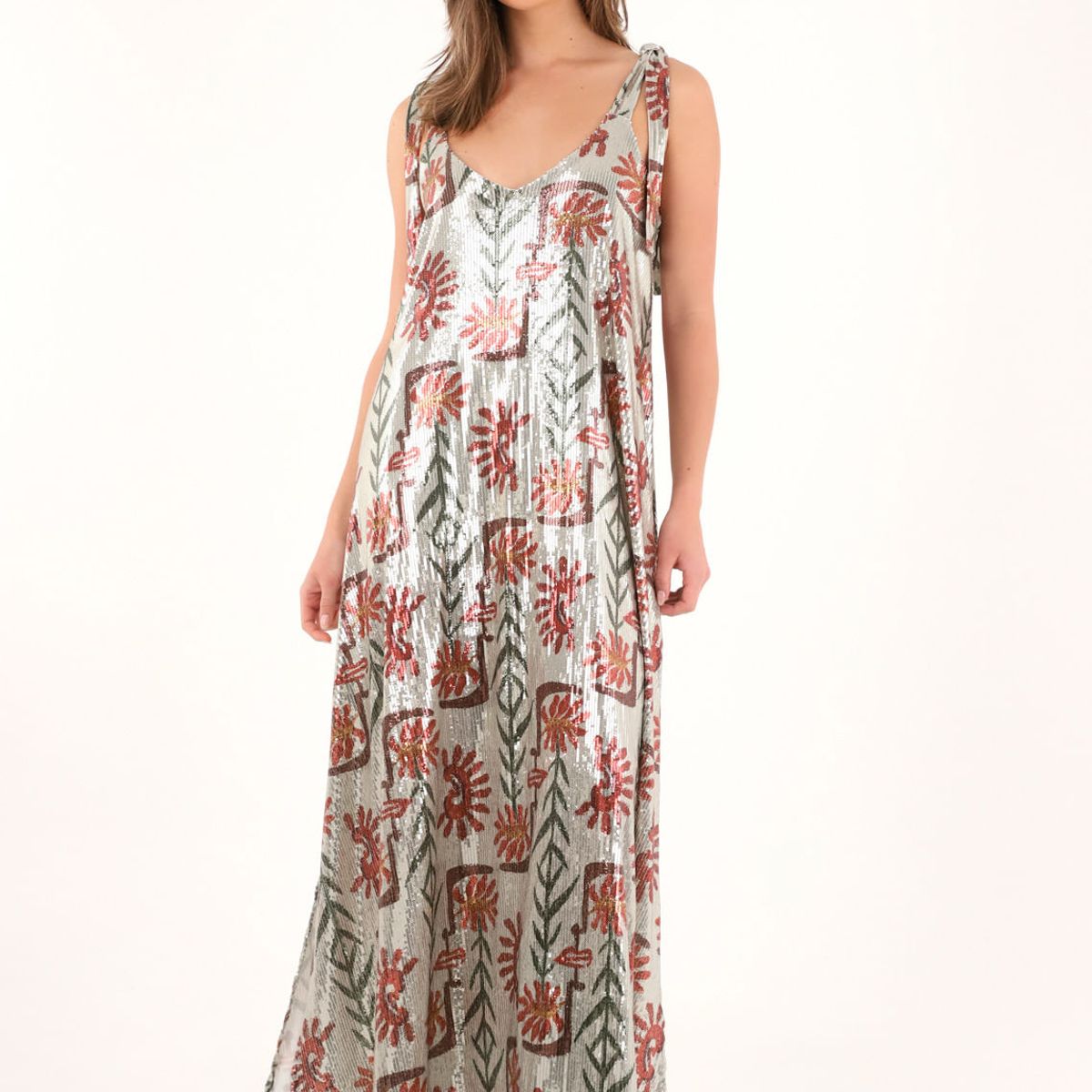 TENNIS - Vestido largo con lentejuelas y estampado de flores para mujer