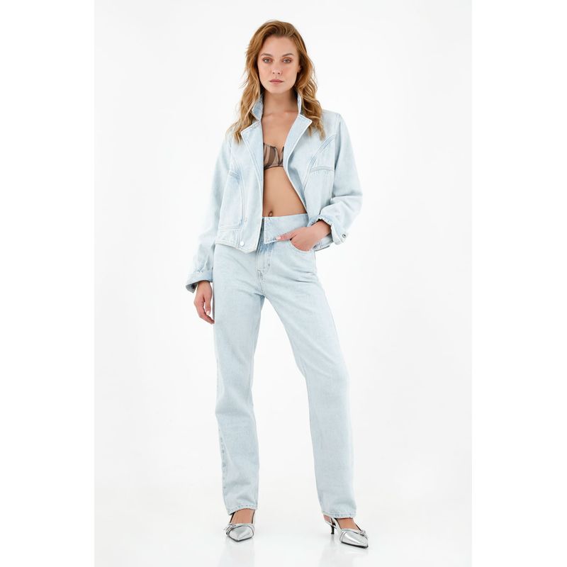 TENNIS - Jean con pretina dobladillada azul para mujer