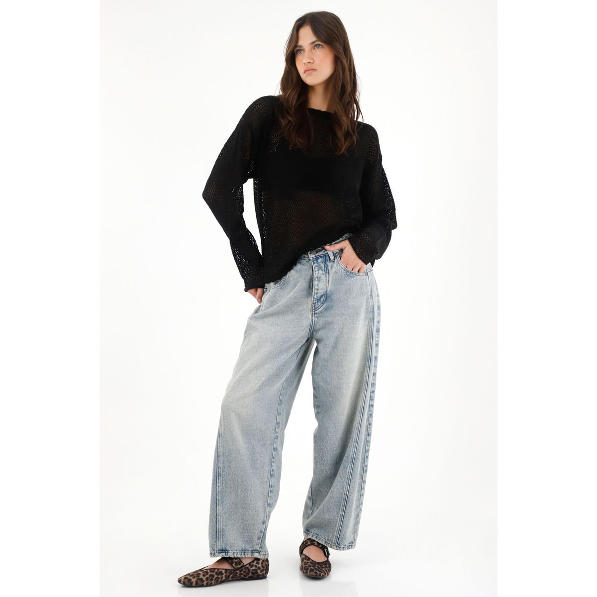 TENNIS - Buzo en tejido abiero con diseño de flores negro para mujer