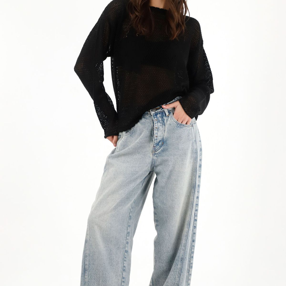 TENNIS - Buzo en tejido abiero con diseño de flores negro para mujer