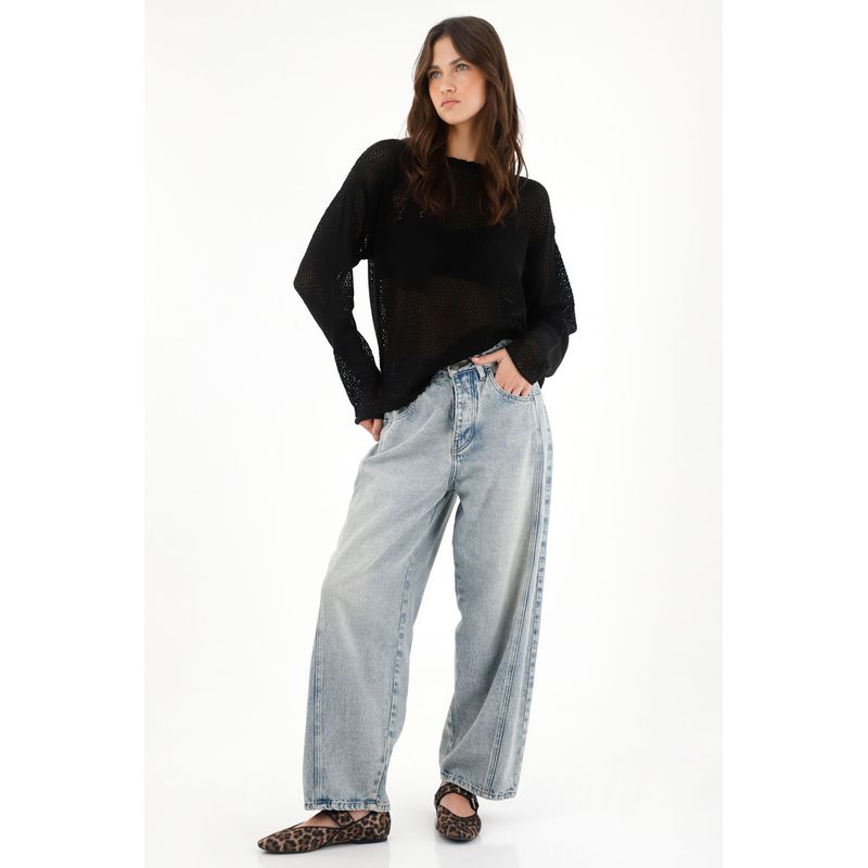 TENNIS - Buzo en tejido abiero con diseño de flores negro para mujer