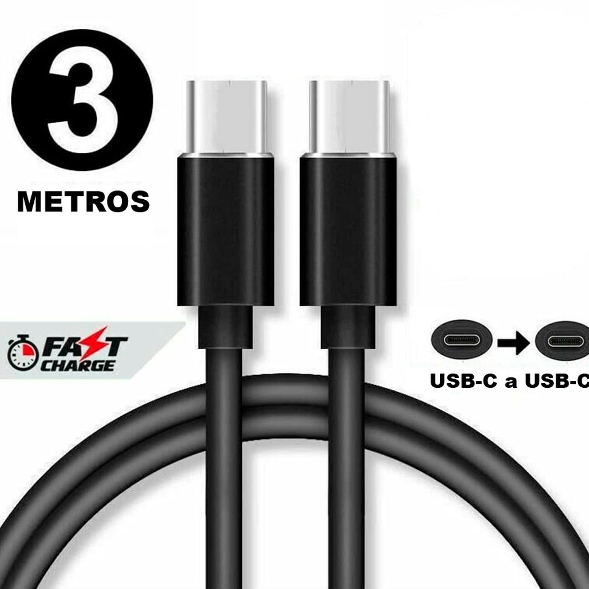 GENERICO - Cable C a C 3M Carga rápida compatible Samsung S23 S22 S21 S20